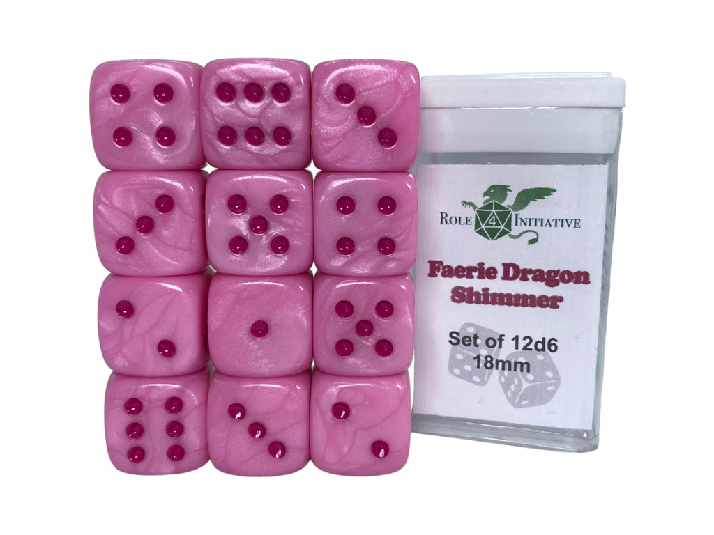 Set of 12d6 18mm w/ pips Faerie Dragon Shimmer
