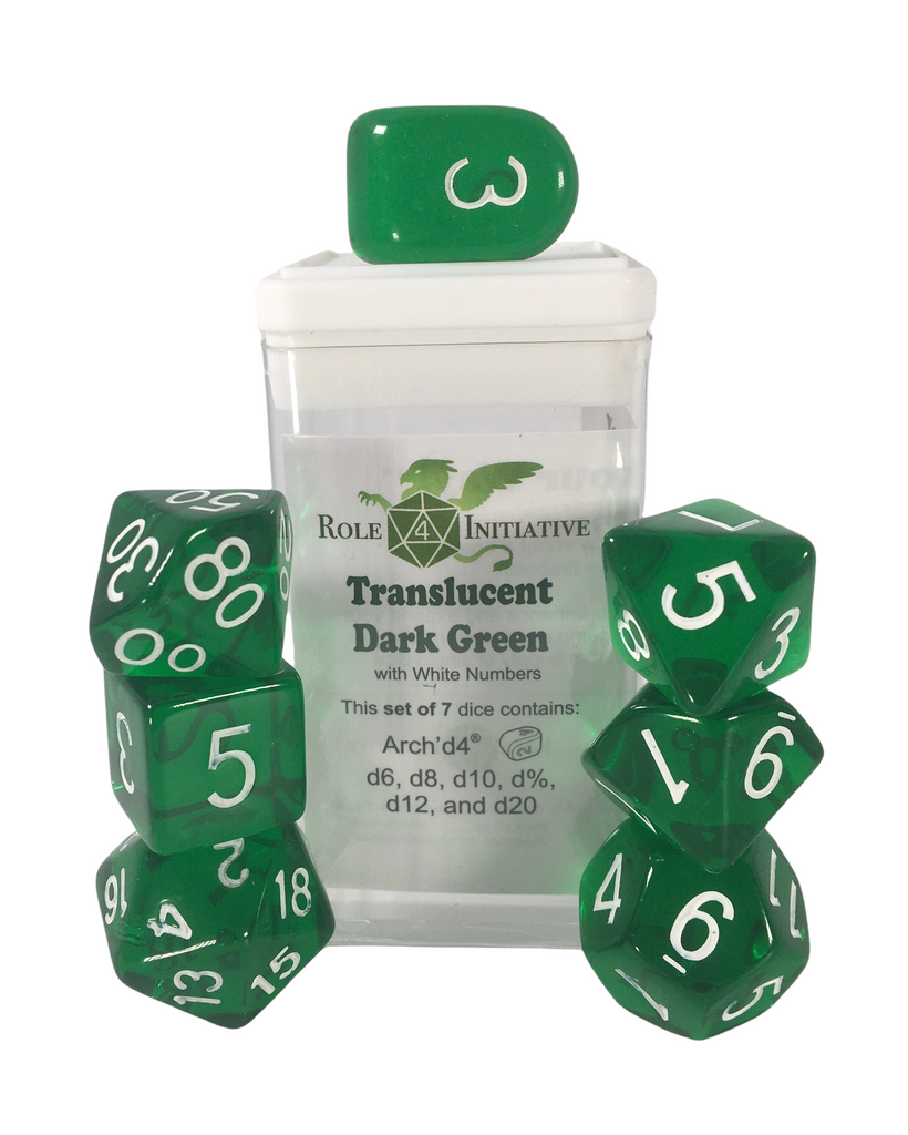 Translucent Dark Green w/ White Ink - Set of 7 Dice