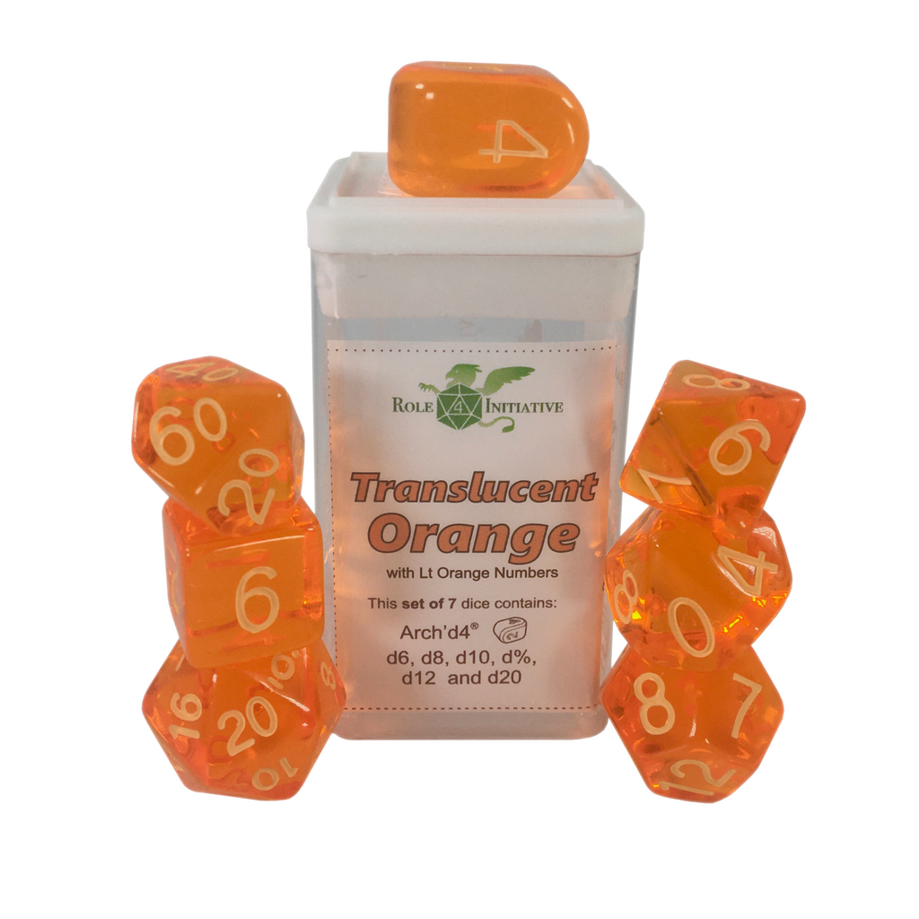 Translucent Orange w/ Lt Orange Ink - Set of 7 Dice