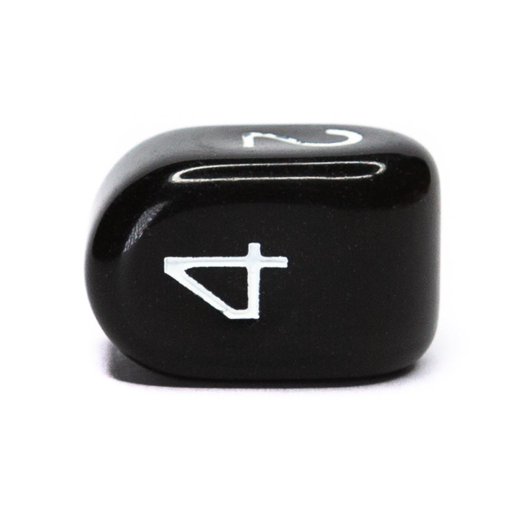 Dice - This modern d4 in Opaque Black w/ Yellow Ink is optimized for best visibility with numbers on top. The Arch'd4 is easy to pick up and roll too!.