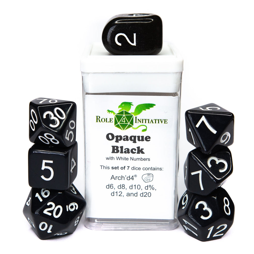 Opaque Black w/ White Ink - Set of 7 Dice