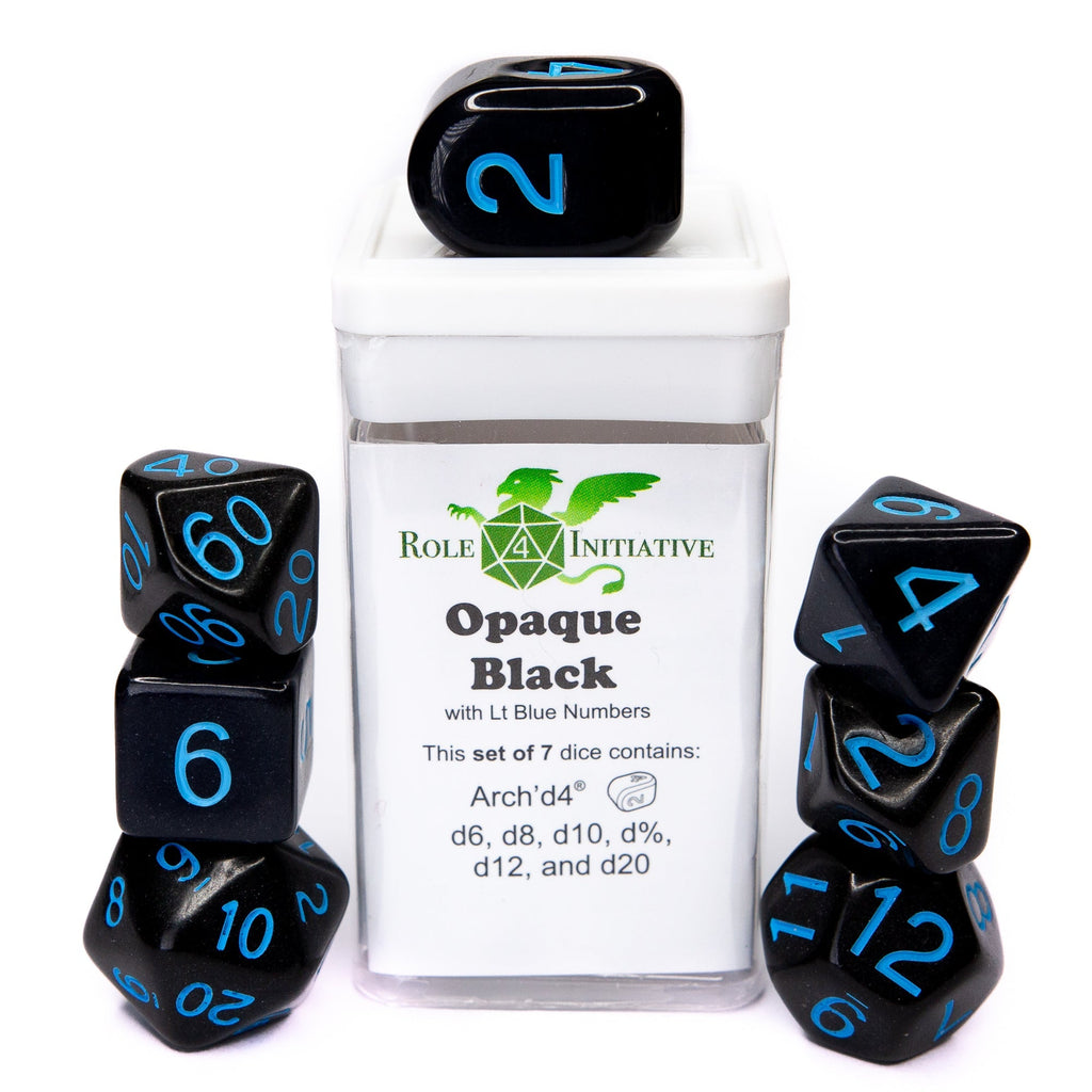 Opaque Black w/ Lt Blue Ink - Set of 7 with Arch'd4 Dice