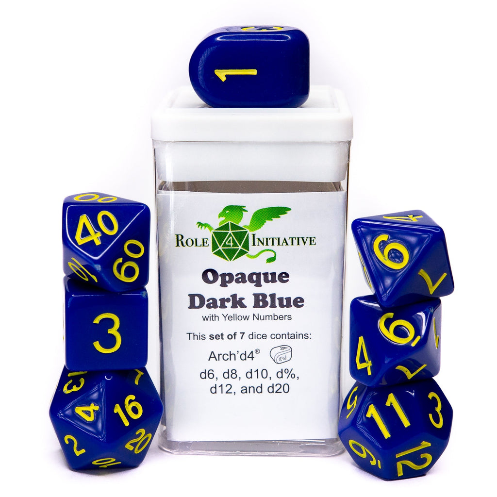 Opaque Dark Blue w/ Yellow Ink - Set of 7 Dice