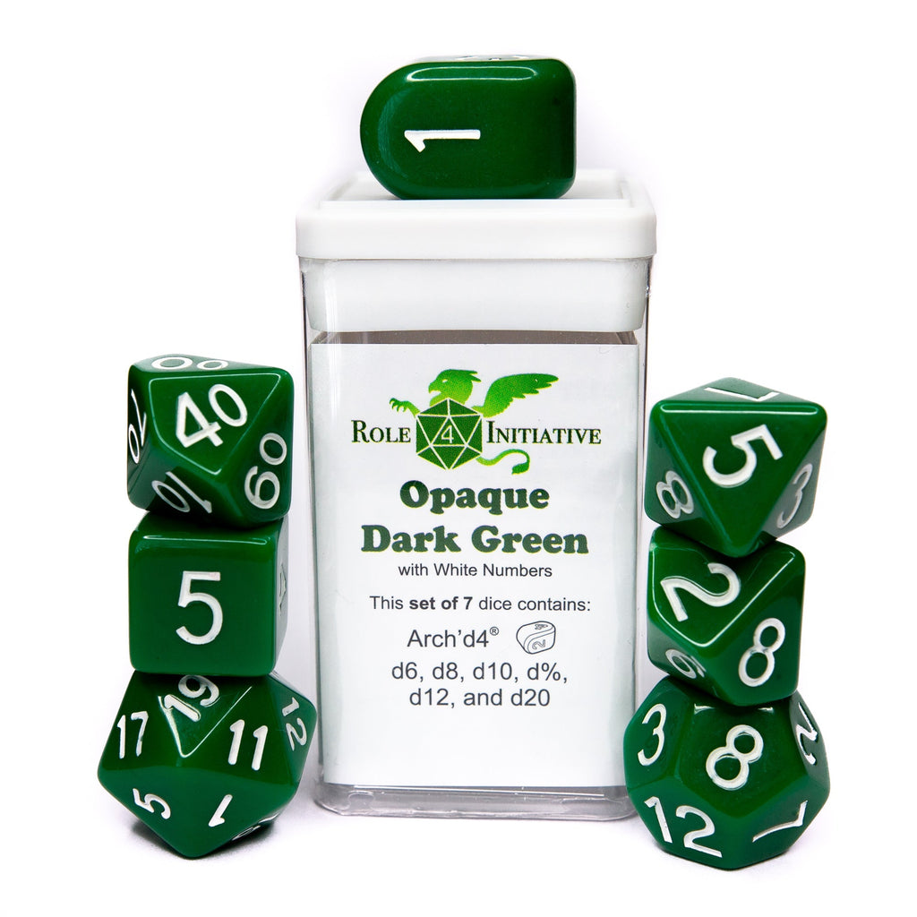 Opaque Dark Green w/ White Ink - Set of 7 Dice