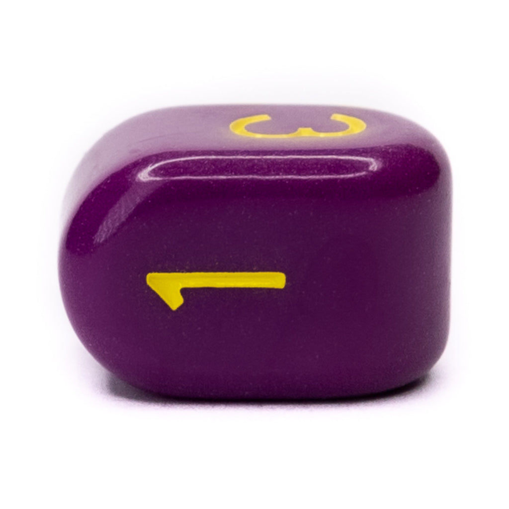 Dice - This modern d4 in Opaque Dark Purple w/ Lt Blue Ink is optimized for best visibility with numbers on top. The Arch'd4 is easy to pick up and roll too!.