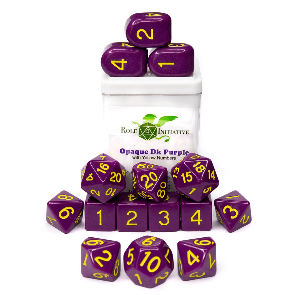 Opaque Dark Purple w/ Yellow Ink - Set of 15 Dice