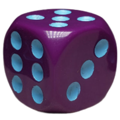 Opaque Dark Purple w/ Lt Blue Ink  d6 pips 18mm