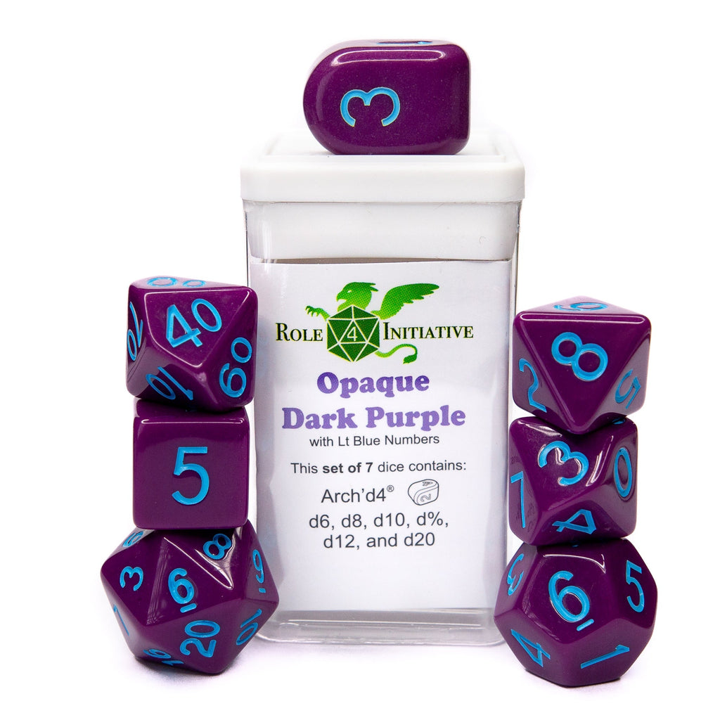 Opaque Dark Purple w/ Lt Blue Ink - Set of 7 Dice