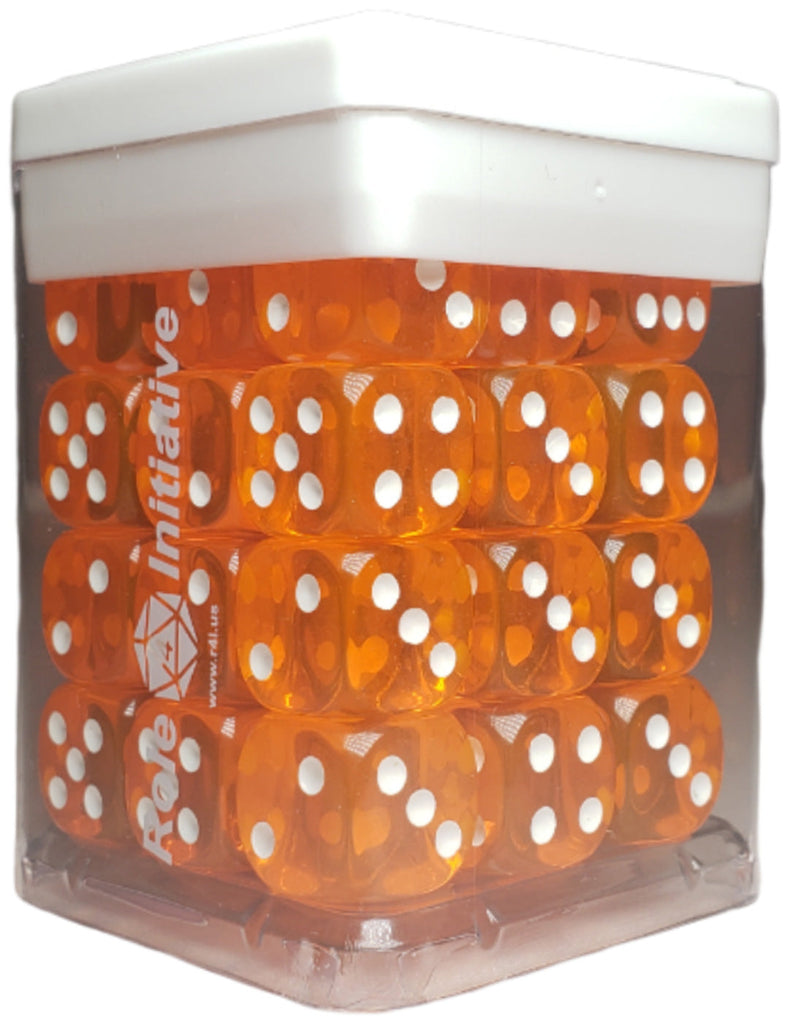 Translucent Orange w/ White Ink - Set of 36d6 pips 14mm Dice