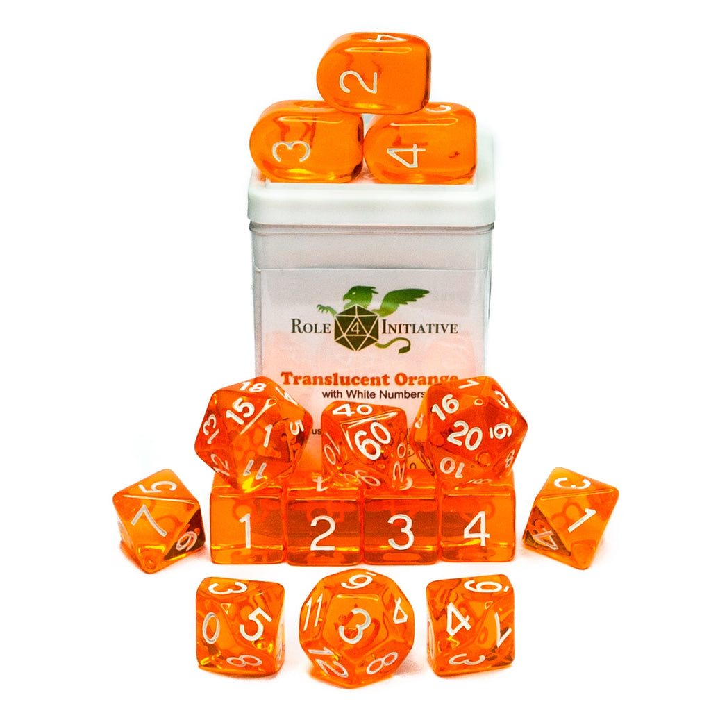 Translucent Orange w/ White Ink - Set of 15 Dice