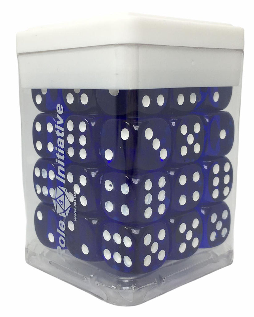 Translucent Dark Blue w/ White Ink - Set of 36d6 pips 14mm Dice