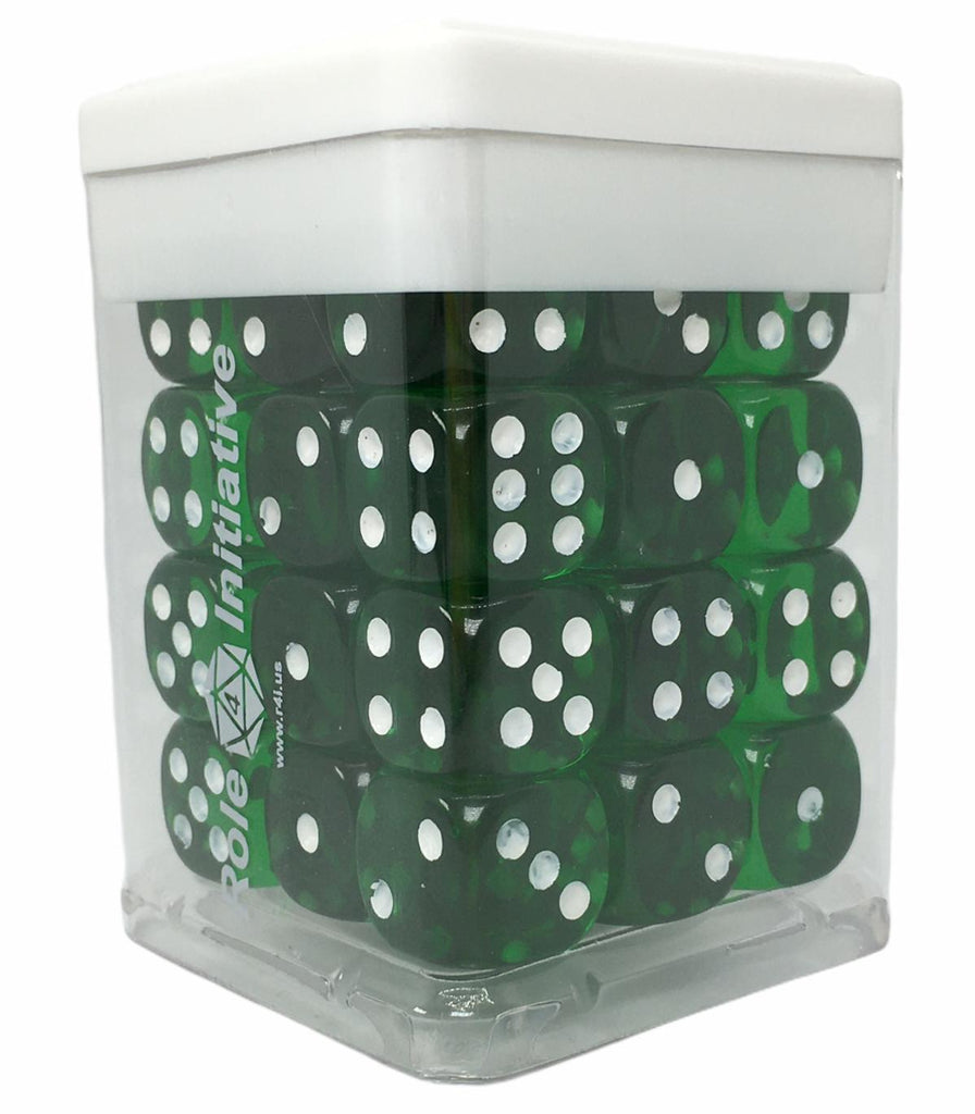 Translucent Dark Green w/ White Ink - Set of 36d6 pips 14mm Dice