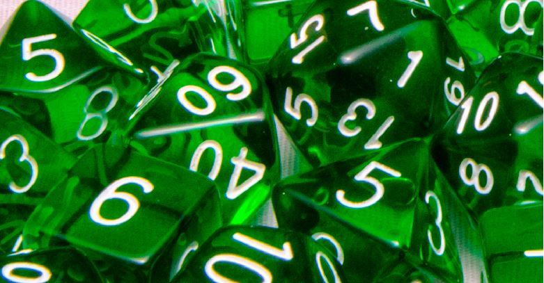 Dice - This modern d4 in Translucent Dark Green w/ Lt Blue Ink is optimized for best visibility with numbers on top. The Arch'd4 is easy to pick up and roll too!.