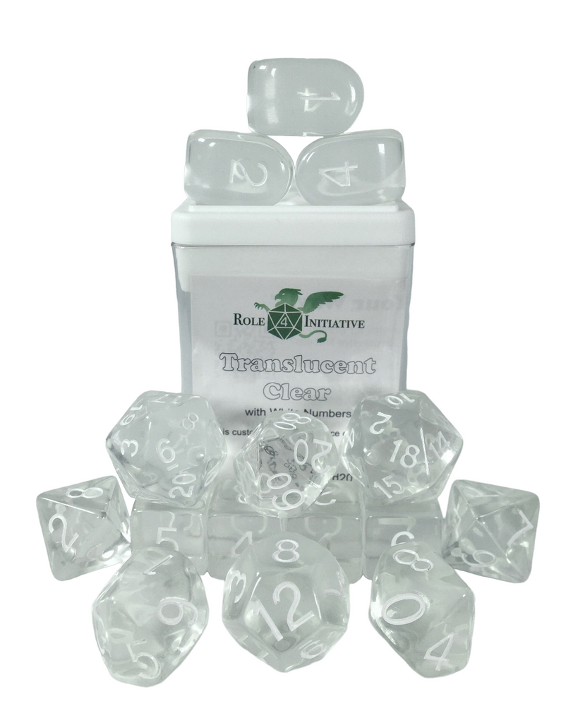 Translucent Clear w/ White - Set of 15 Dice