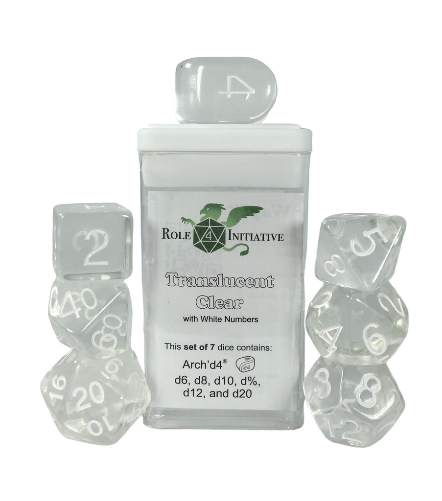 Translucent Clear w/ White - Set of 7 Dice