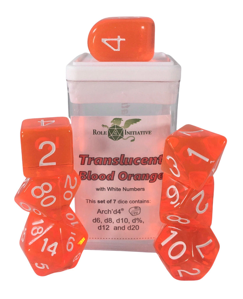 Translucent Blood Orange w/ White Ink - Set of 7 Dice