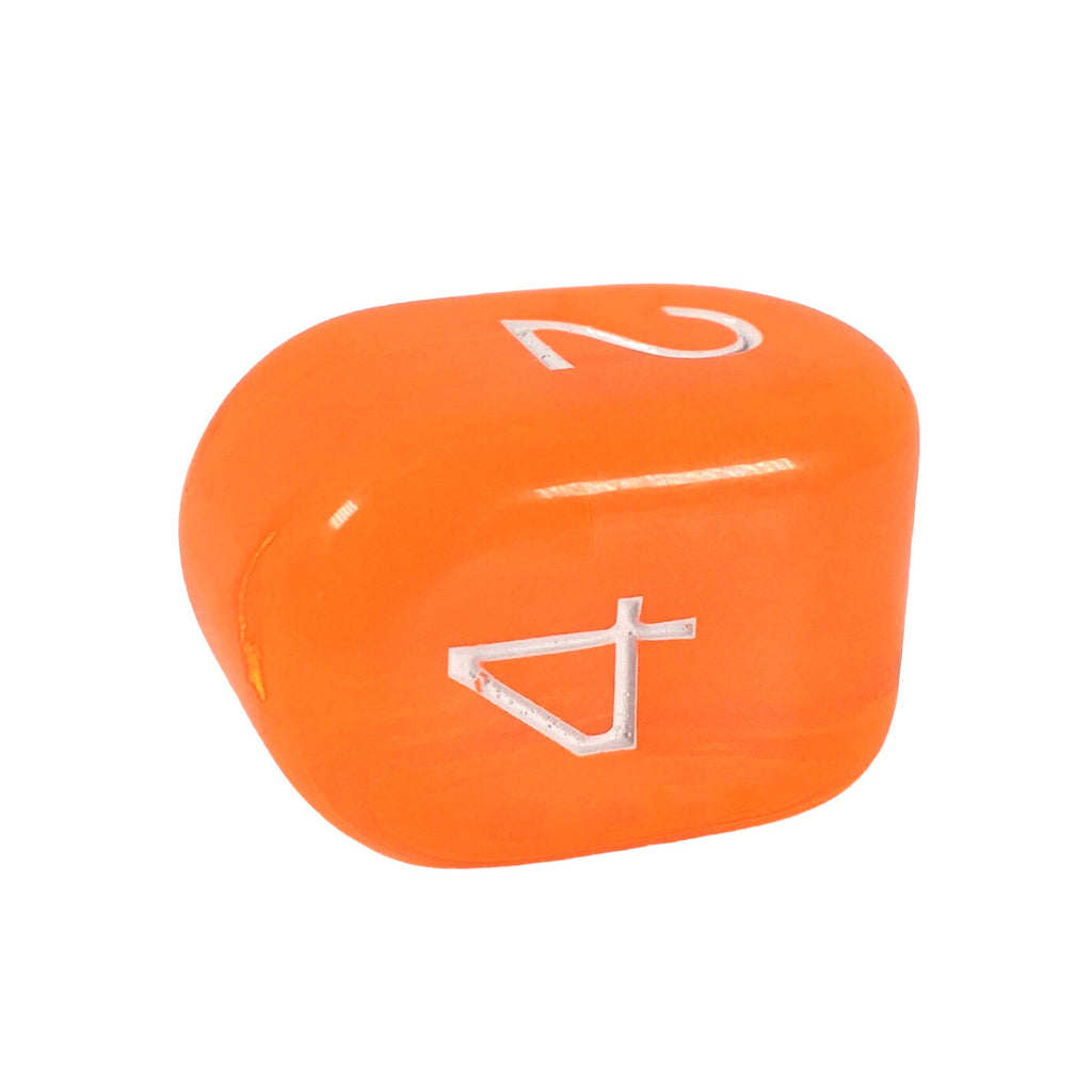 Dice - This modern d4 in Translucent Pumpkin w/ Yellow Ink is optimized for best visibility with numbers on top. The Arch'd4 is easy to pick up and roll too!.