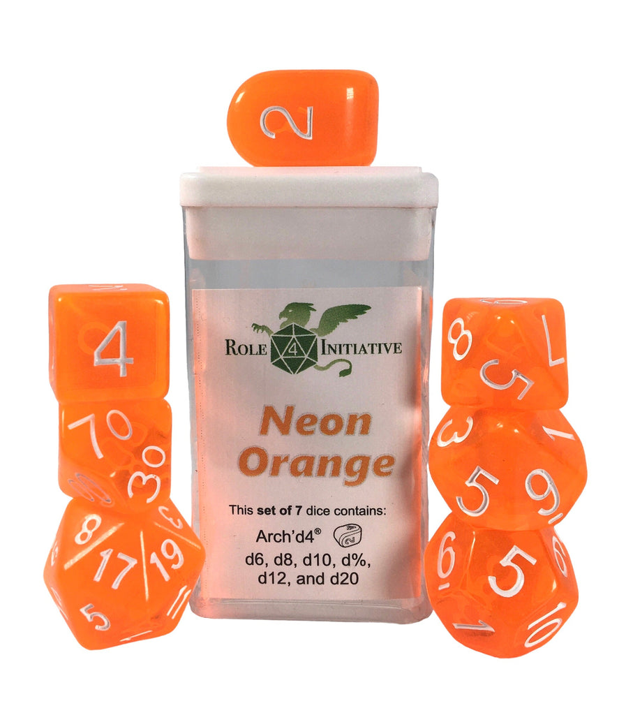 Translucent Neon Orange w/ White Ink - Set of 7 Dice