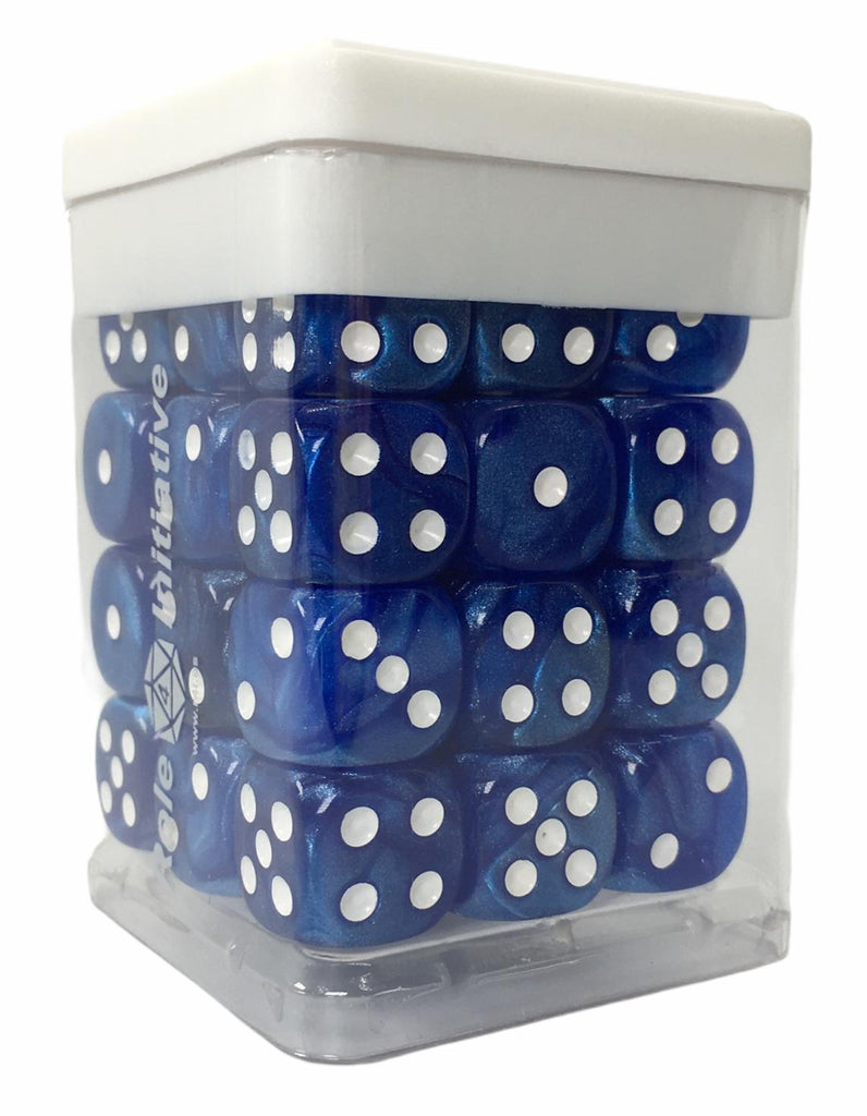 Marble Blue Dice - Set of 12d6 pips 18mm