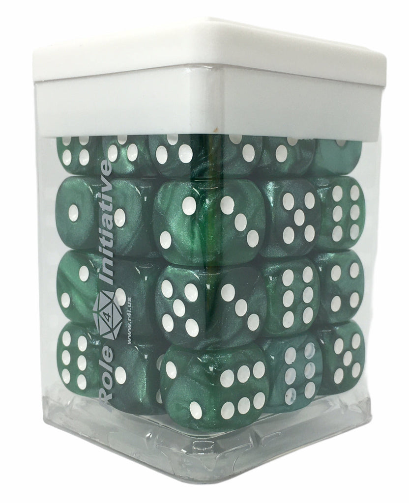 Marble Green Dice - Set of 36d6 pips 14mm 