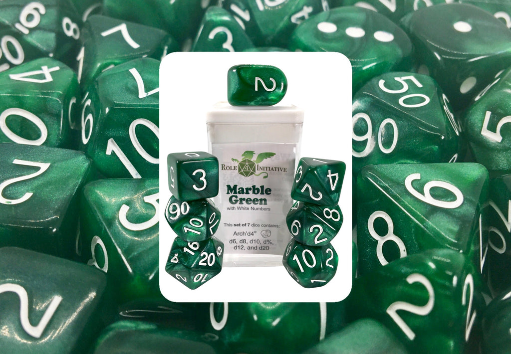 Marble Green Dice - Set of 7 w/ Arch'd4