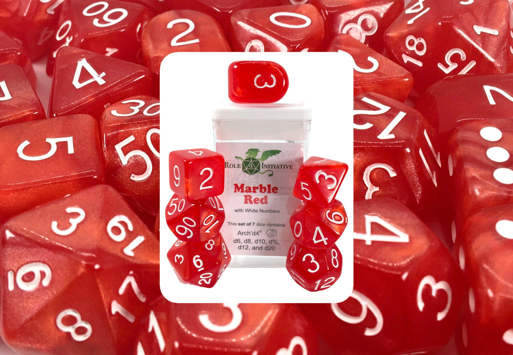 Marble Red Dice - Set of 7 w/ Arch'd4