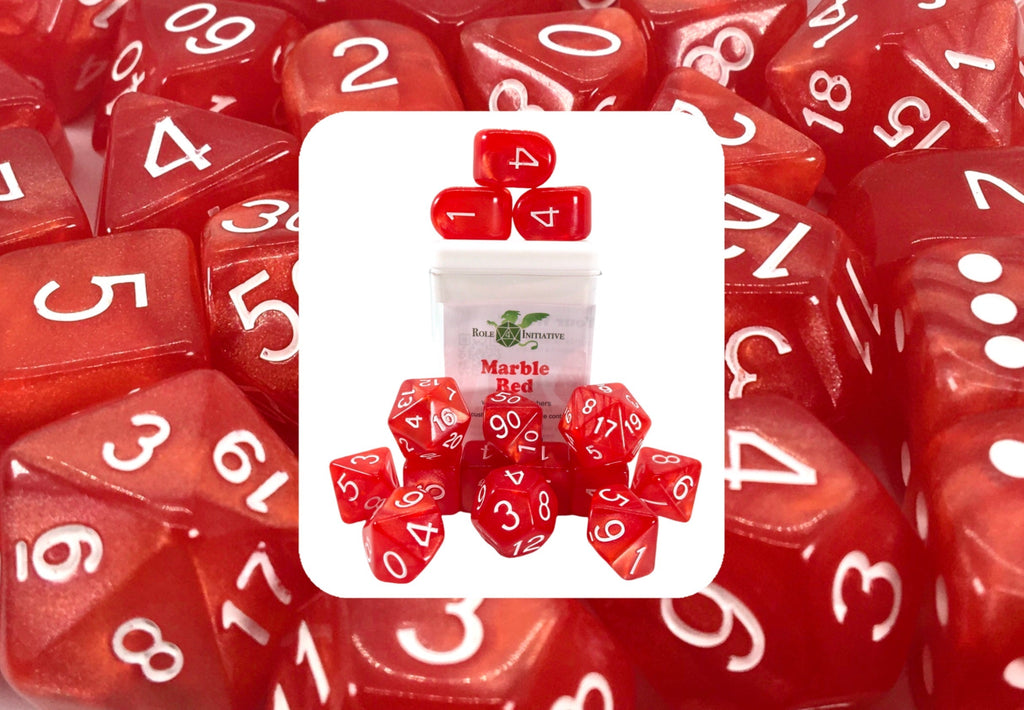 Marble Red Dice - Set of 15 w/ Arch'd4