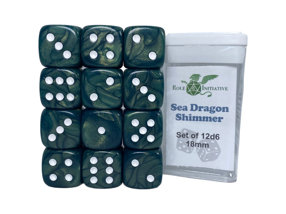 Sea Dragon Shimmer Dice - Set of 12d6 pips 18mm