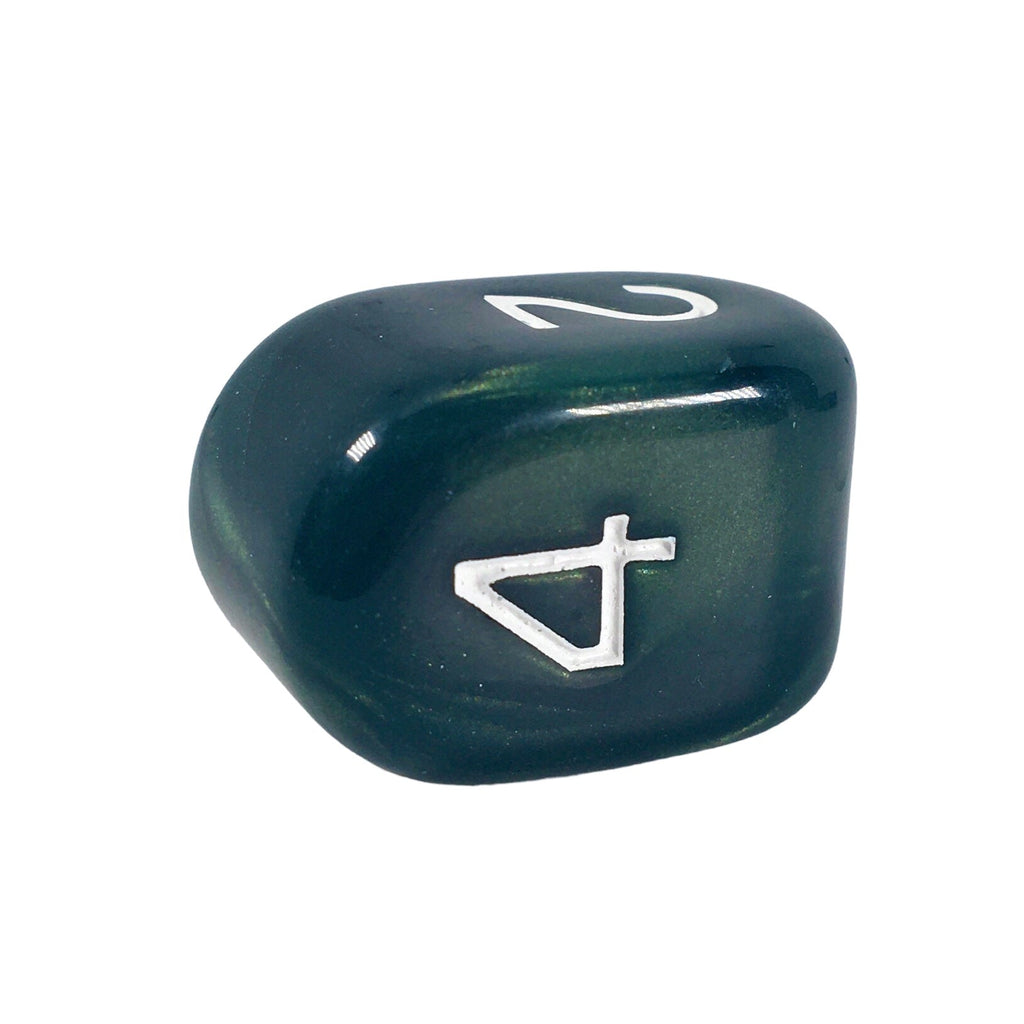 Dice - This modern d4 in Emerald Dragon Shimmer is optimized for best visibility with numbers on top. The Arch'd4 is easy to pick up and roll too!.