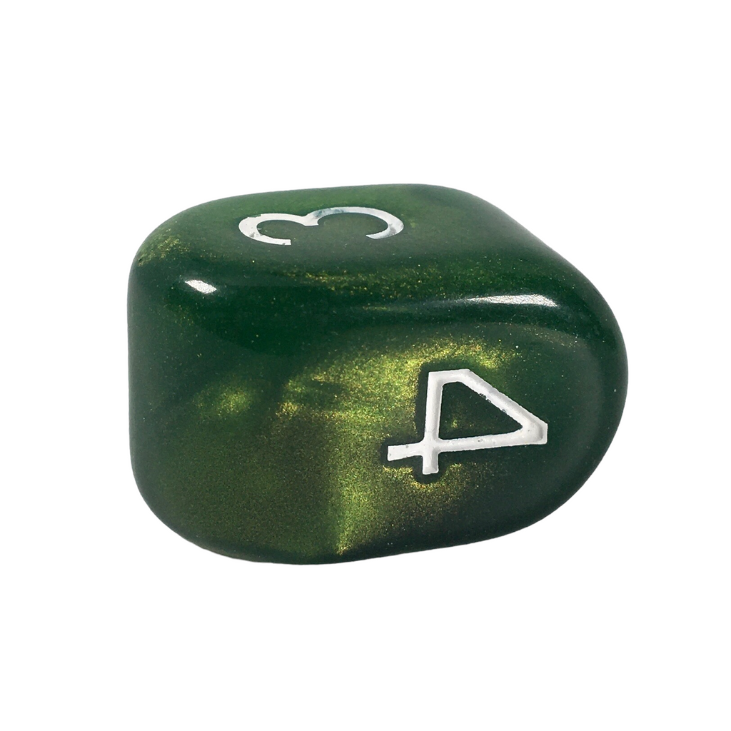 Dice - This modern d4 in Steel Dragon Shimmer is optimized for best visibility with numbers on top. The Arch'd4 is easy to pick up and roll too!.