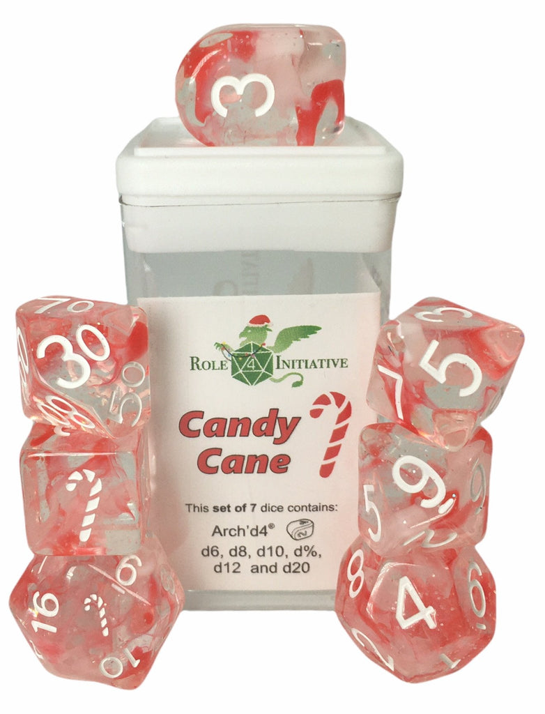 Holidice Diffusion Candy Cane -  Set of 7 Dice w/ symbols on d6 & d20