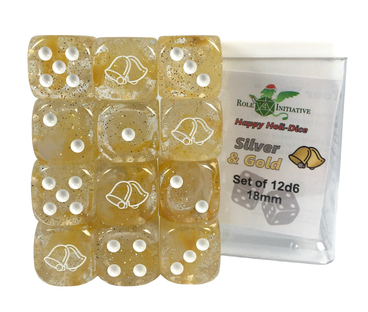 Set of 12d6 pip 18mm dice in Holiday colors: Silver and Gold (Diffusio