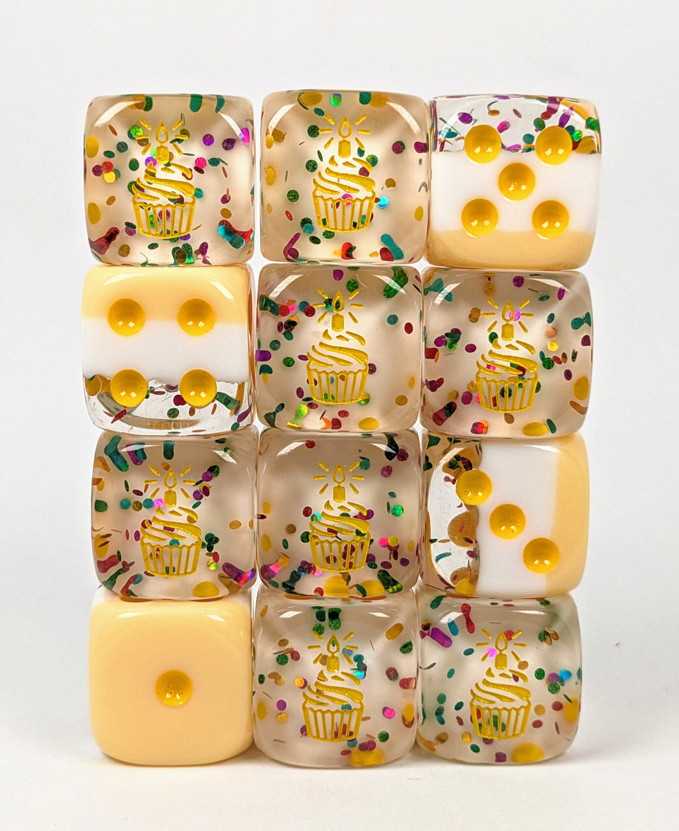 Diffusion Birthday Wishes - Set of 12d6 pips 18mm w/ symbol