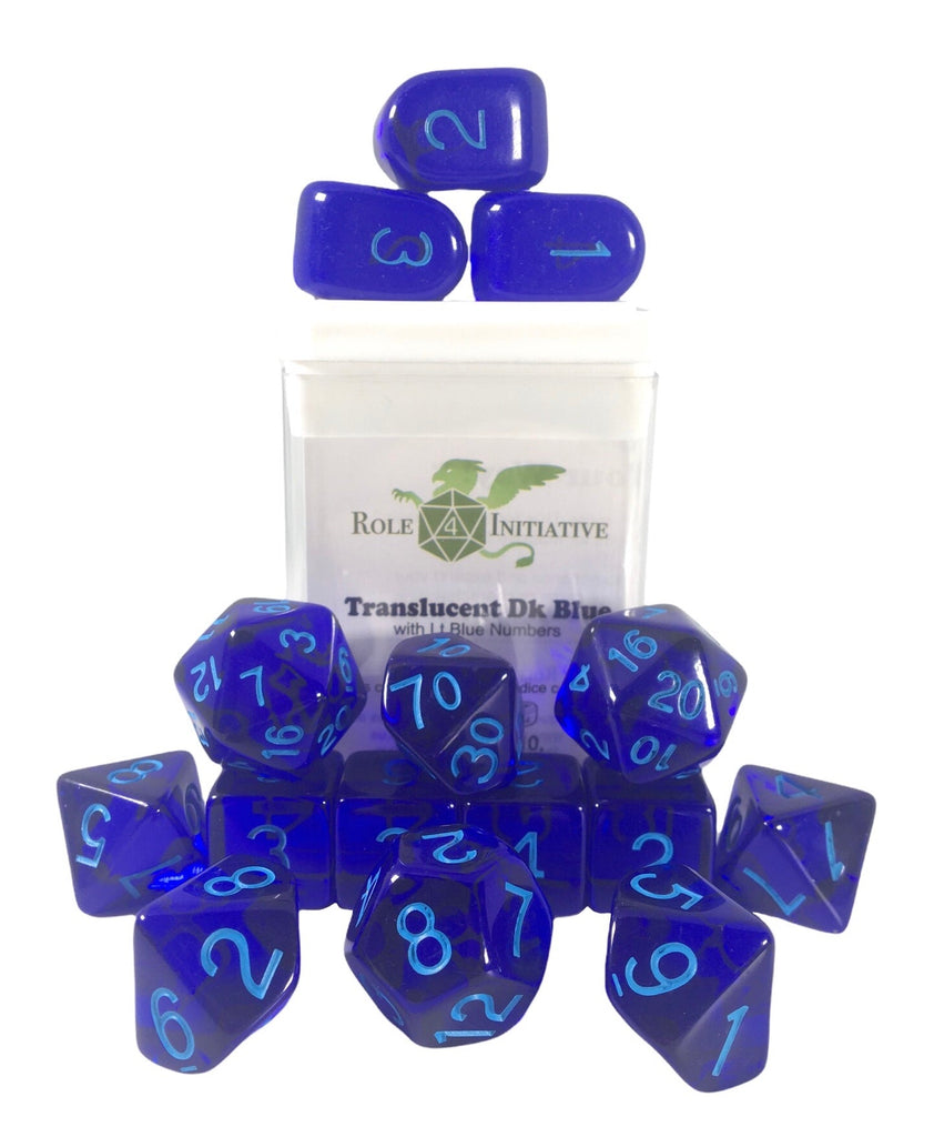 Translucent Dark Blue w/ Lt Blue Ink - Set of 15 Dice