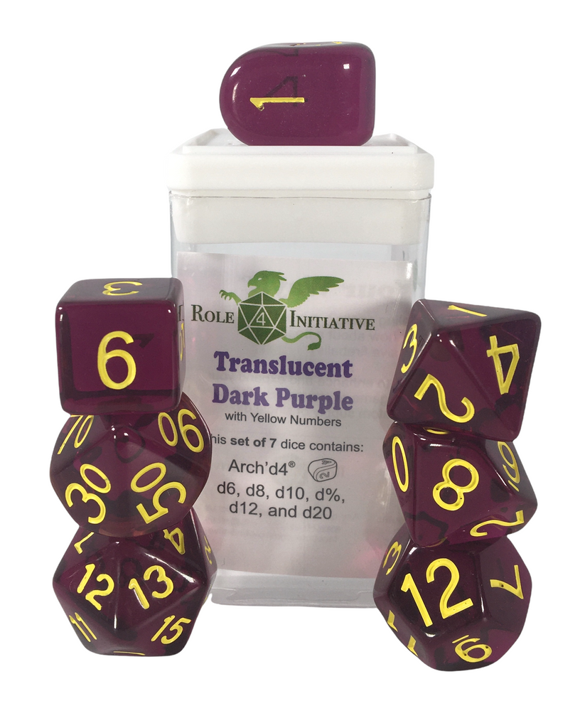 Translucent Dark Purple w/ Yellow Ink - Set of 7 Dice