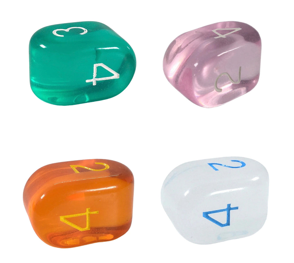 Dice - This modern d4 in Translucent Red w/ White Ink is optimized for best visibility with numbers on top. The Arch'd4 is easy to pick up and roll too!.