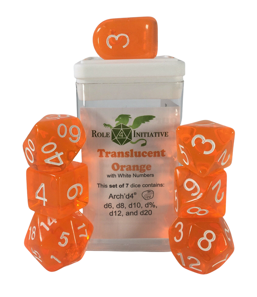 Translucent Orange w/ White Ink - Set of 7 Dice