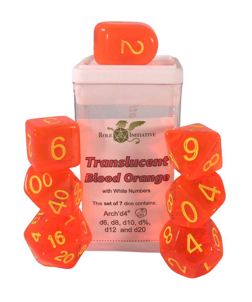 Translucent Blood Orange w/ Yellow Ink - Set of 7 Dice