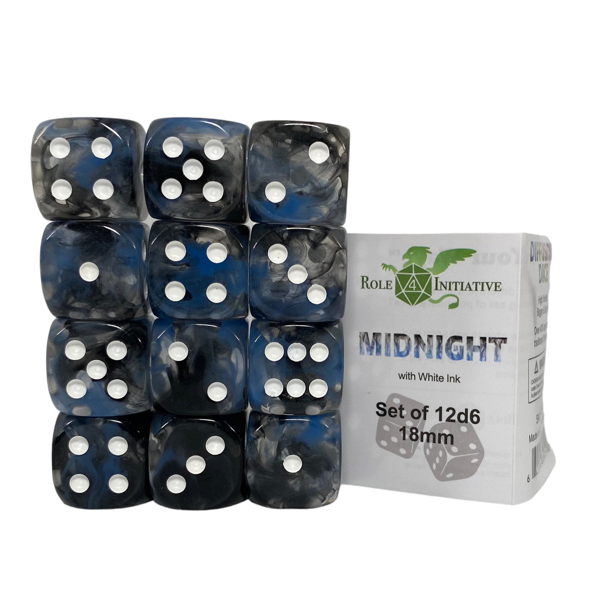 Diffusion Midnight - Set of 12d6 pips 18mm Dice