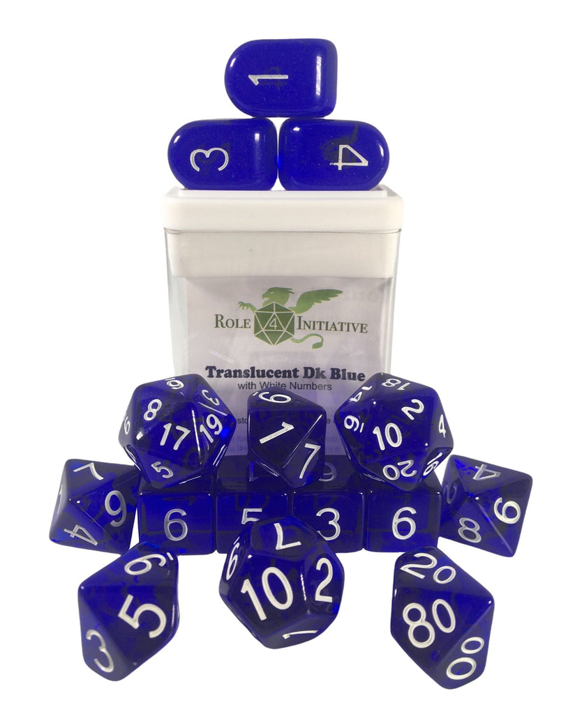 Translucent Dark Blue w/ White Ink - Set of 15 Dice