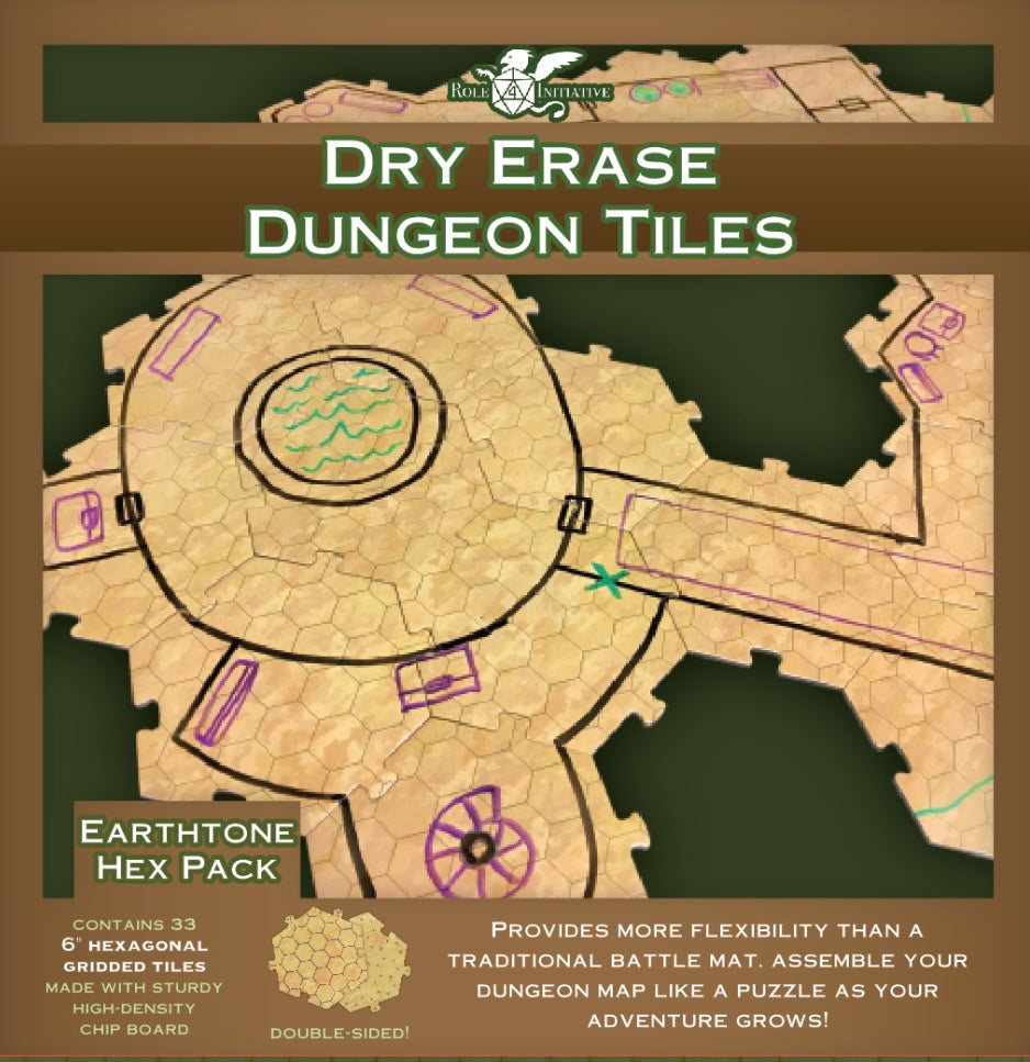 Dry Erase Dungeon Tiles, Earthtone - Pack of 33 6"  hex tiles