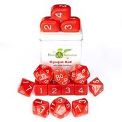 Opaque Red w/ White Ink - Set of 15 Dice