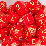 Dice Opaque Red w/ Yellow Ink - Sets  Singles Set of 7 w/ Arch'd4 in box