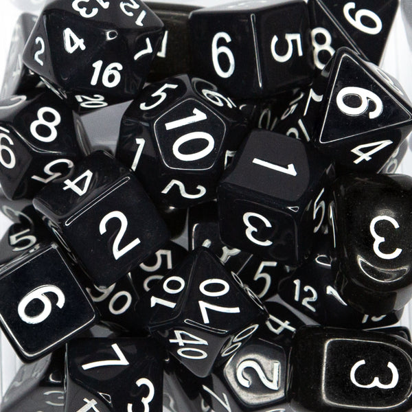 Dice Opaque Black w/ White Ink - Sets  Singles Set of 7 w/ Arch'd4 in box