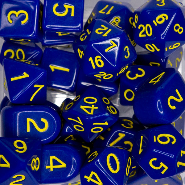 Dice Opaque Dark Blue w/ Yellow Ink - Sets  Singles Set of 7 w/ Arch'd4 in box