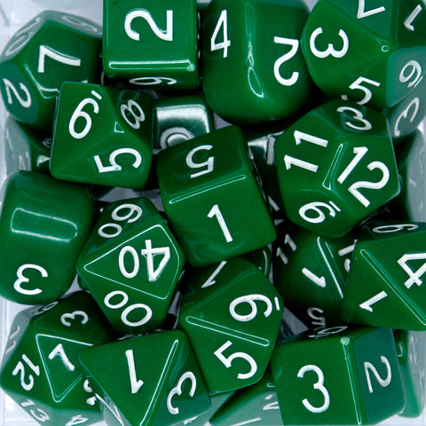 Dice Opaque Dark Green w/ White Ink - Sets  Singles Set of 7 w/ Arch'd4 in box