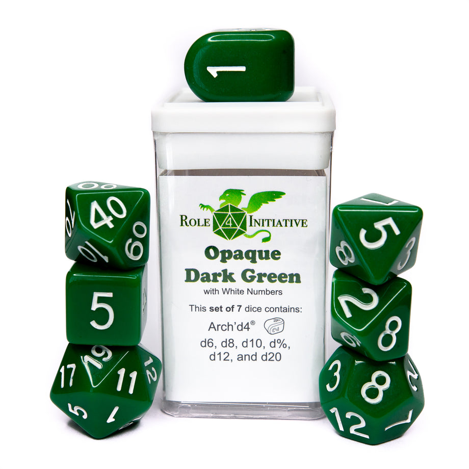 Role 4 Initiative 12D6 Opaque Dice Dark Green w/ White Pips - A Muse N Games