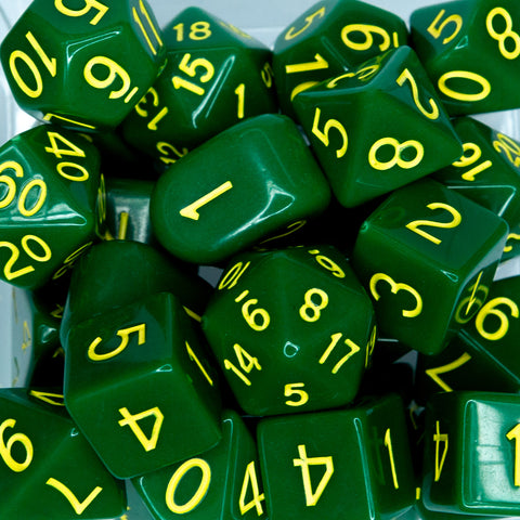 Dice Opaque Dark Green w/ Yellow Ink - Sets  Singles Set of 7 w/ Arch'd4 in box
