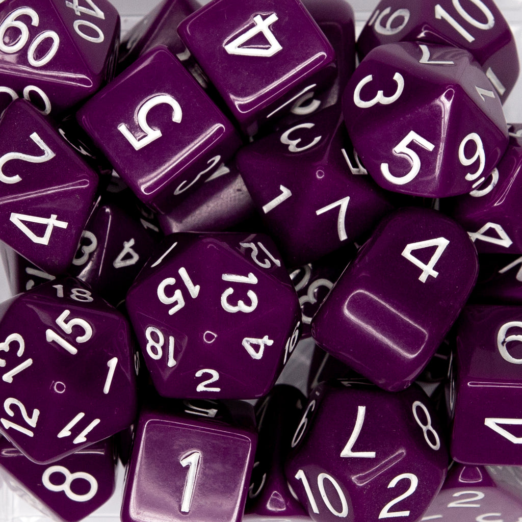 Dice Opaque Dark Purple w/ White Ink - Sets  Singles Set of 7 w/ Arch'd4 in box