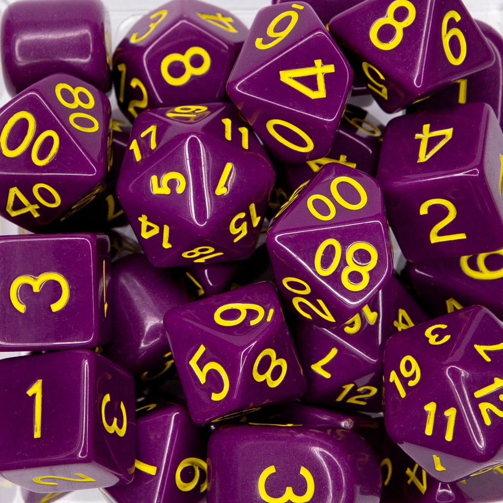 Dice Opaque Dark Purple w/ Yellow Ink - Sets  Singles Set of 7 w/ Arch'd4 in box